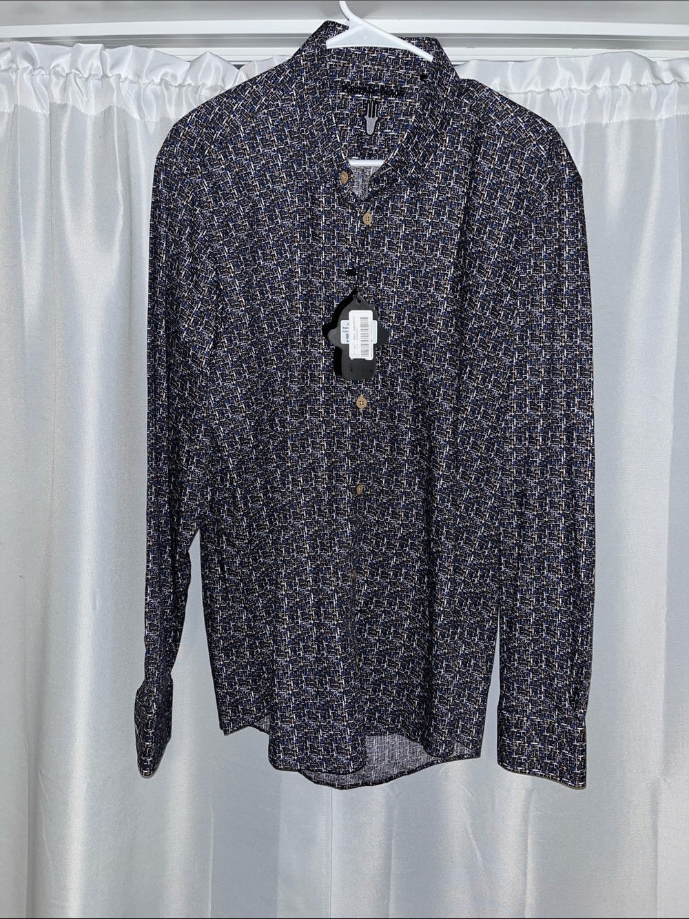 Visconti Black Men's Blue Multi-Pattern Long-Sleeve Casual Button-Down Shirt